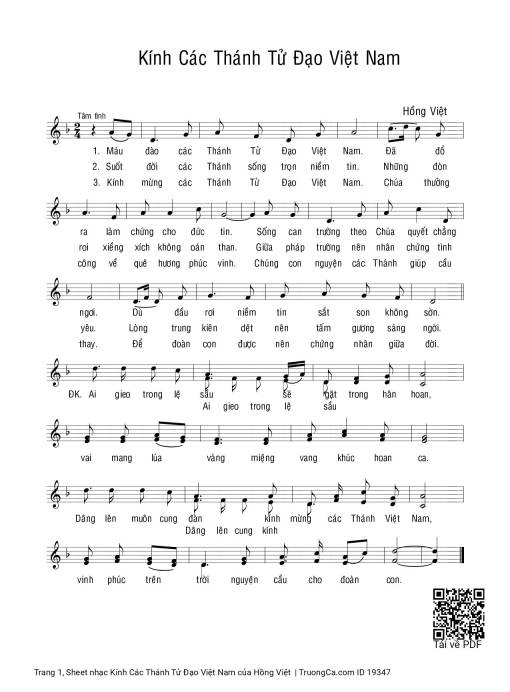 Sheet nhạc PDF bài Kính Các Thánh Tử Đạo Việt Nam