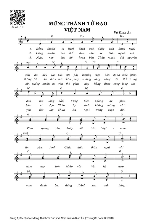 Sheet nhạc PDF bài Mừng Thánh Tử Đạo Việt Nam
