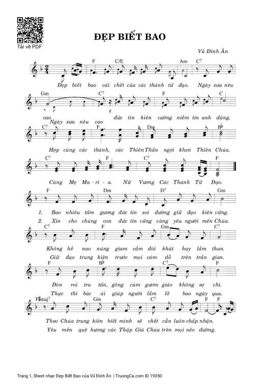 Sheet nhạc PDF bài Đẹp Biết Bao