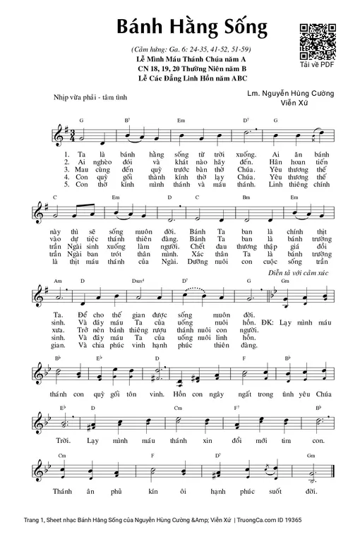 Sheet nhạc PDF bài Bánh Hằng Sống