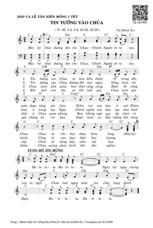Sheet nhạc PDF bài Tin Tưởng Vào Chúa (Tv. 36)