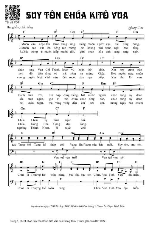 Sheet nhạc PDF bài Suy Tôn Chúa Kitô Vua