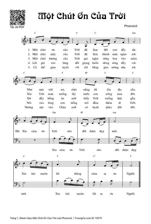Sheet nhạc PDF bài Một Chút Ơn Của Trời
