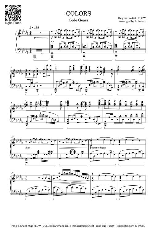 FLOW - COLORS (Animenz arr.) | Transcription Sheet Piano