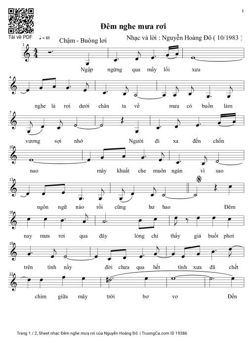 Sheet nhạc PDF bài Đêm nghe mưa rơi