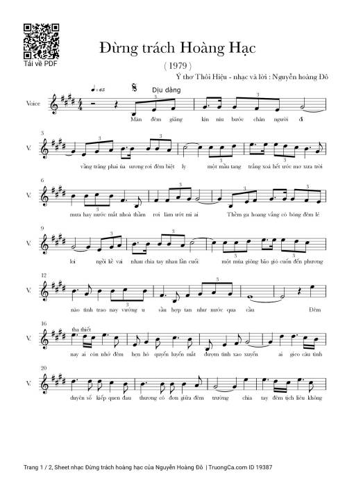 Sheet nhạc PDF bài Đừng trách hoàng hạc