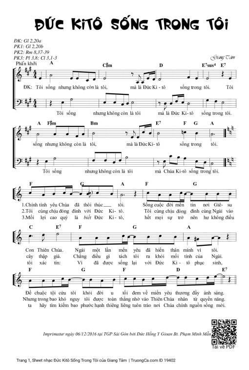 Sheet nhạc PDF bài Đức Kitô Sống Trong Tôi