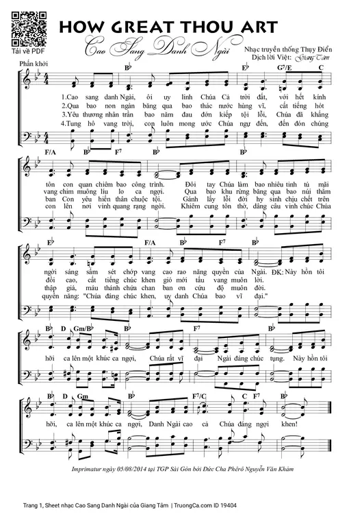 Sheet nhạc PDF bài Cao Sang Danh Ngài