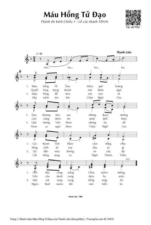 Sheet nhạc PDF bài Máu Hồng Tử Đạo