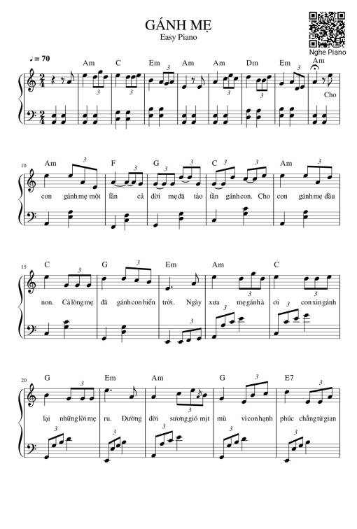 Sheet nhạc PDF bài GÁNH MẸ Sheet Piano