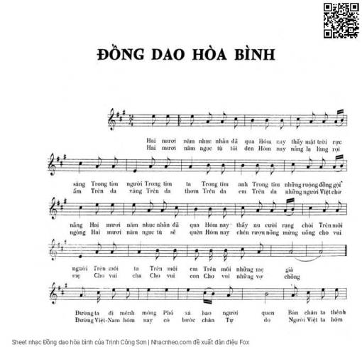 Sheet nhạc PDF bài Đồng dao hòa bình
