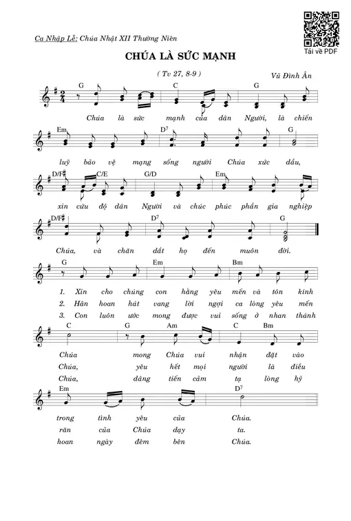 Sheet nhạc PDF bài Chúa Là Sức Mạnh (Tv. 27)