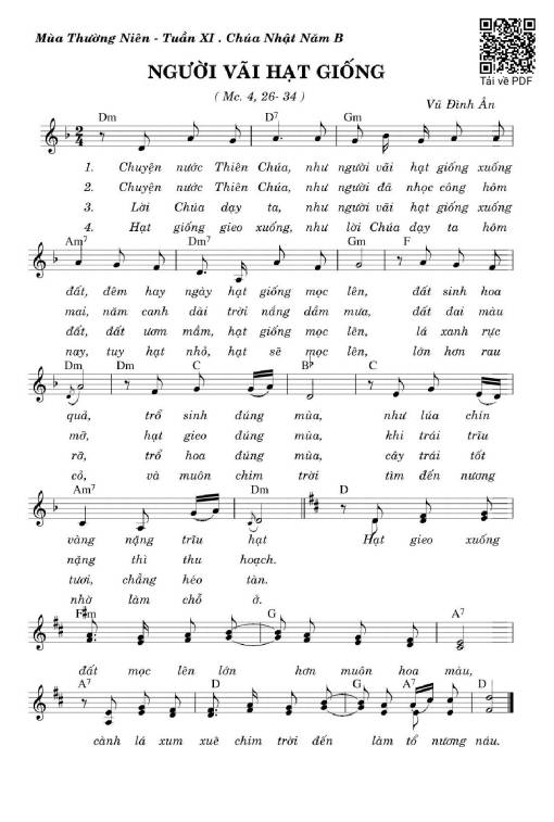 Sheet nhạc PDF bài Người Vãi Hạt Giống (Mc. 4)