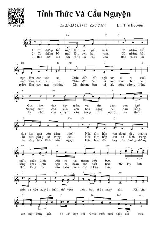 Sheet nhạc PDF bài Tỉnh Thức Và Cầu Nguyện