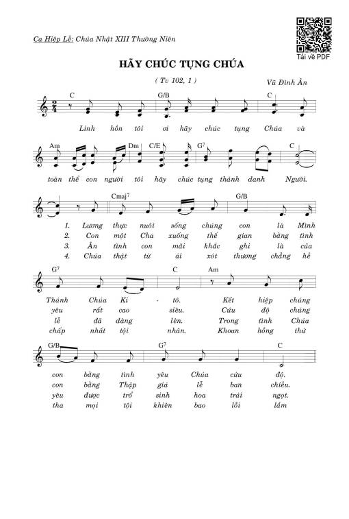 Sheet nhạc PDF bài Hãy Chúc Tụng Chúa (Tv. 102)