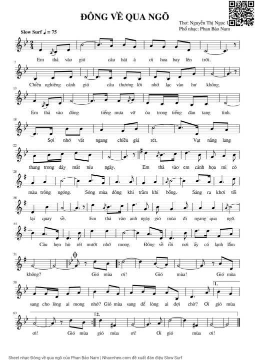 Sheet nhạc PDF bài Đông về qua ngõ