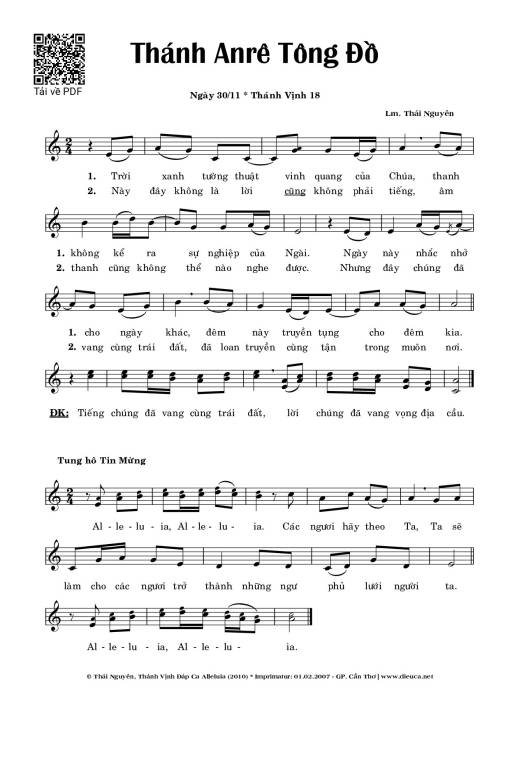 Sheet nhạc PDF bài Thánh Vịnh 18, 30-11. Thánh Anrê Tông Đồ