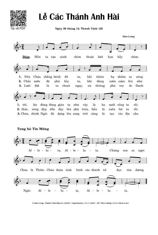 Sheet nhạc PDF bài Thánh Vịnh 123, 28-12. Lễ Các Thánh Anh Hài