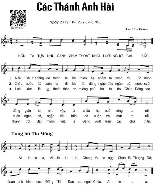 Sheet nhạc PDF bài Thánh Vịnh 123, 28-12. Các Thánh Anh Hài