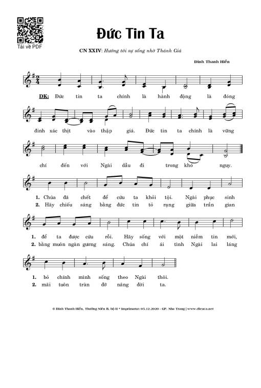 Sheet nhạc PDF bài Đức Tin Ta - Đinh Thanh Hiền