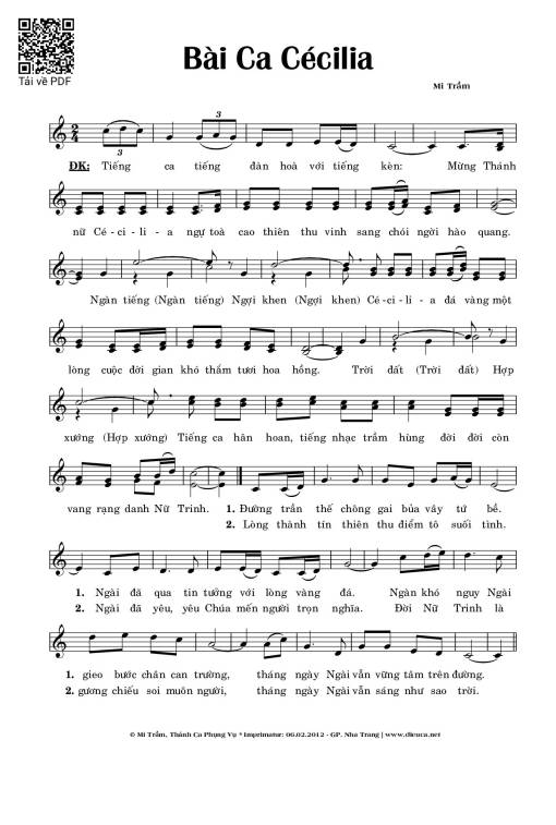Sheet nhạc PDF bài Bài Ca Cécilia (22.11)