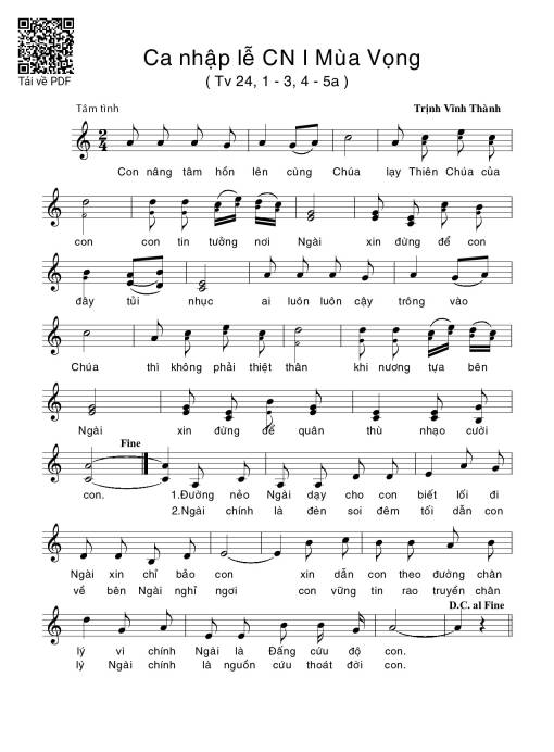 Sheet nhạc PDF bài Thánh Vịnh 24, Ca Nhập Lễ Chúa Nhật 1 Mùa Vọng