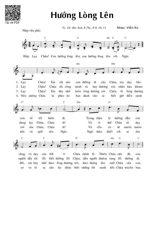 Sheet nhạc PDF bài Thánh Vịnh 24, Hướng Lòng Lên