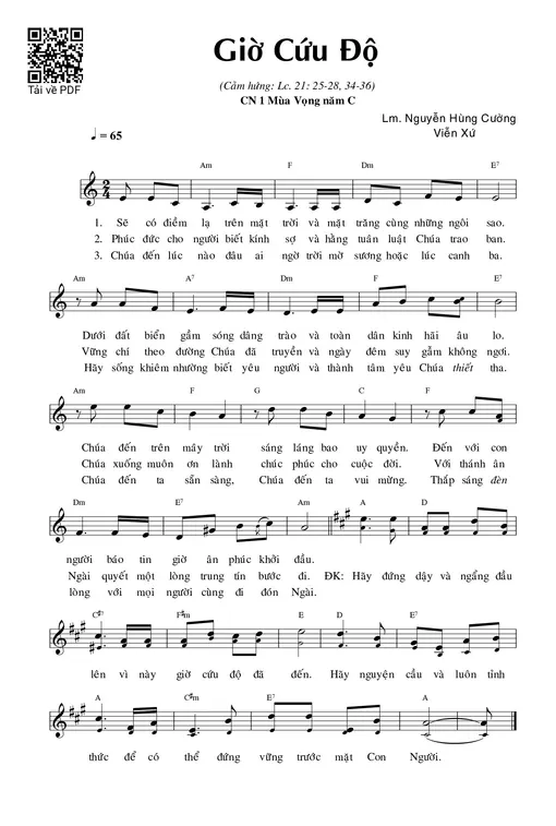 Sheet nhạc PDF bài Giờ Cứu Độ