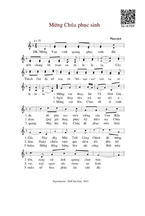 Sheet nhạc PDF bài Mừng Chúa Phục Sinh