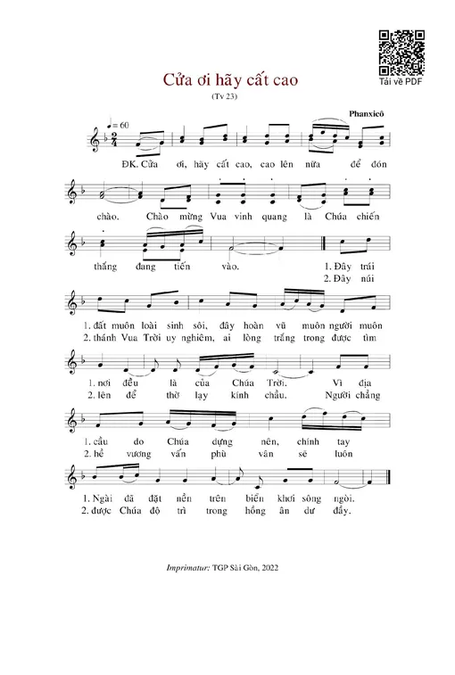 Sheet nhạc PDF bài Cửa Ơi Hãy Cất Cao