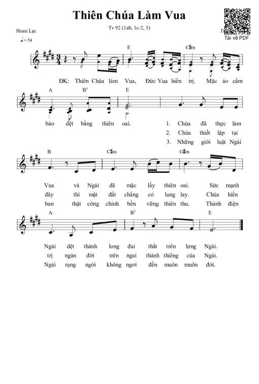 Sheet nhạc PDF bài Thánh Vịnh 92, Thiên Chúa Làm Vua