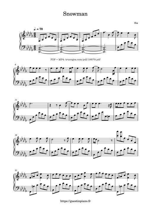 Sheet nhạc PDF bài Snowman - Sia Sheet Piano