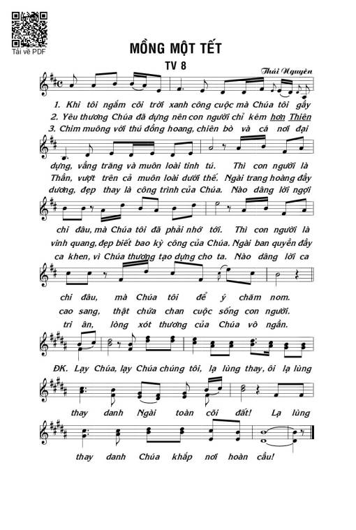 Sheet nhạc PDF bài Thánh Vịnh 8, Mồng Một Tết