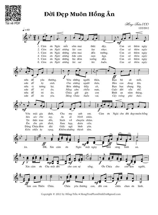 Sheet nhạc PDF bài Đời đẹp muôn hồng ân