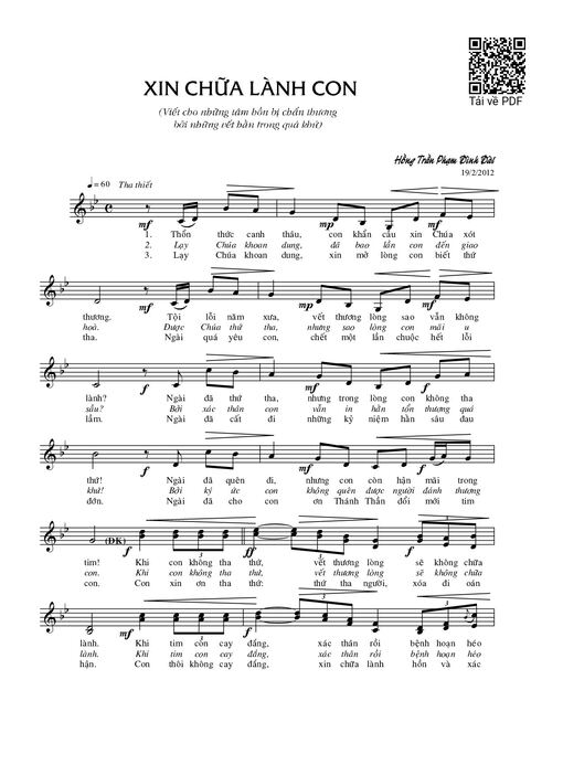 Sheet nhạc PDF bài Xin chữa lành con