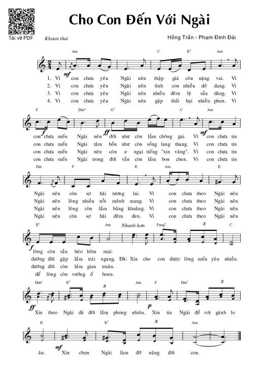 Sheet nhạc PDF bài Cho con đến với Ngài