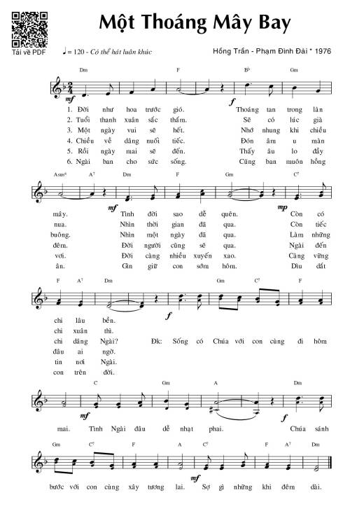 Sheet nhạc PDF bài Một thoáng mây bay