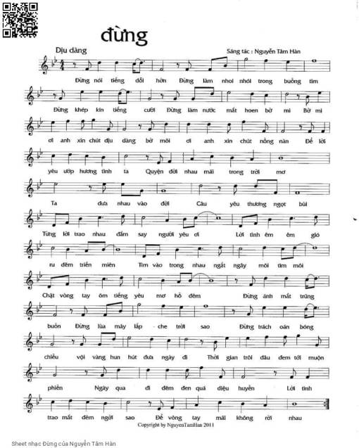 Sheet nhạc PDF bài Đừng - Nguyễn Tâm Hàn