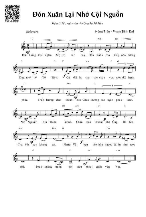Sheet nhạc PDF bài Đón xuân lại nhớ cội nguồn