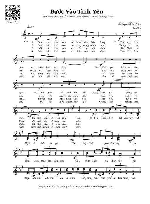 Sheet nhạc PDF bài Bước vào tình yêu