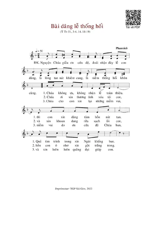 Sheet nhạc PDF bài Bài Dâng Lễ Thống Hối