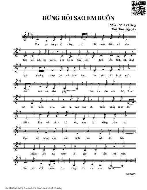 Sheet nhạc PDF bài Đừng hỏi sao em buồn