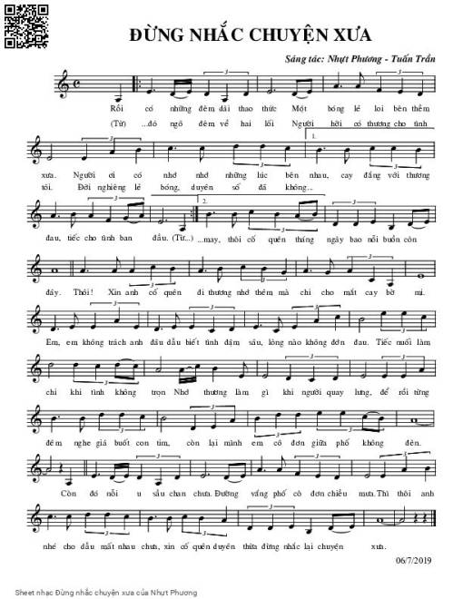 Sheet nhạc PDF bài Đừng nhắc chuyện xưa