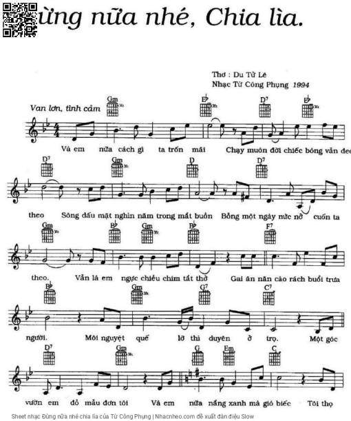 Sheet nhạc PDF bài Đừng nữa nhé chia lìa