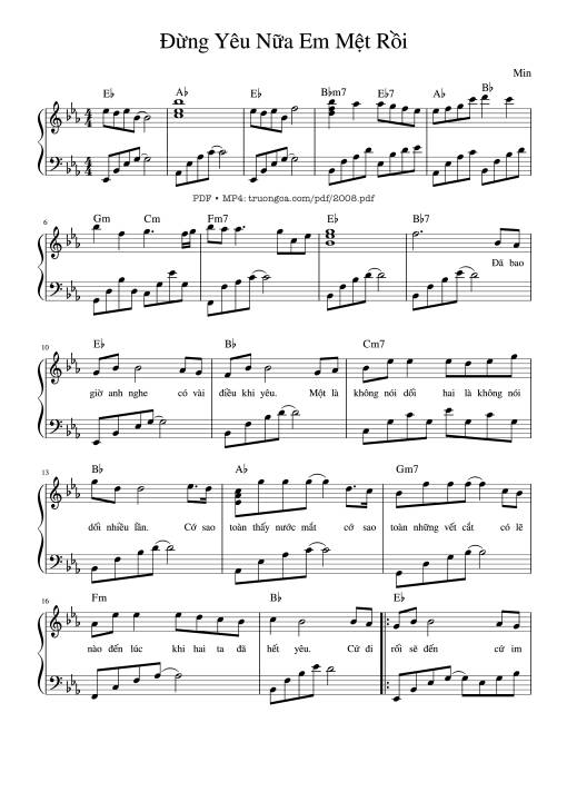 Sheet nhạc PDF bài Đừng yêu nữa, em mệt rồi Piano
