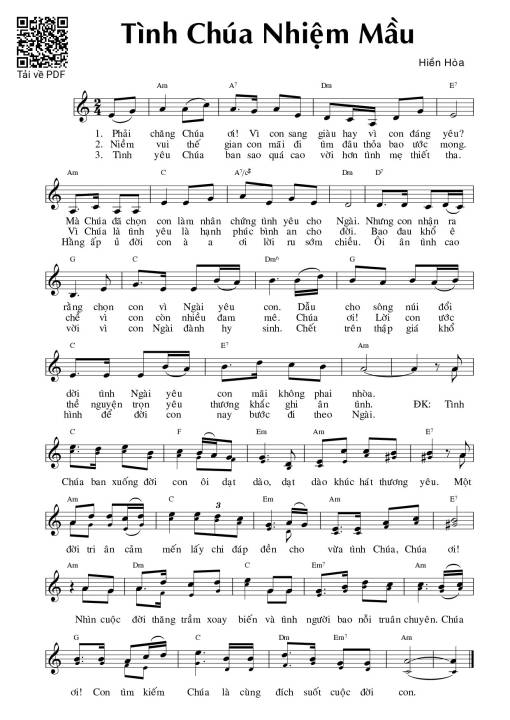 Sheet nhạc PDF bài Tình Chúa nhiệm mầu