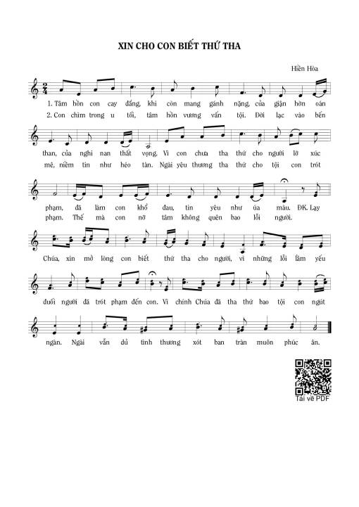 Sheet nhạc PDF bài Xin cho con biết thứ tha