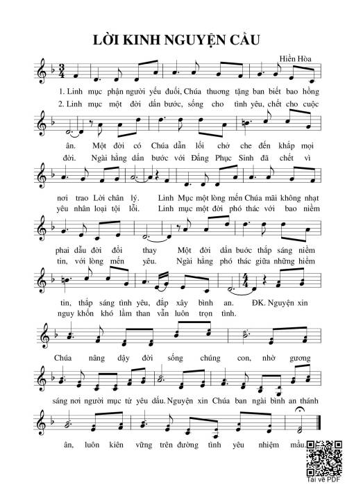 Sheet nhạc PDF bài Lời kinh nguyện cầu