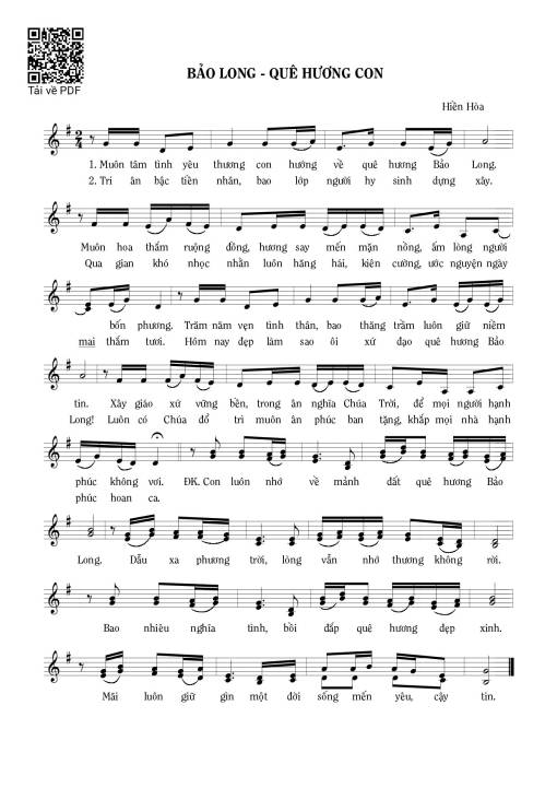 Sheet nhạc PDF bài Bảo Long – Quê hương con