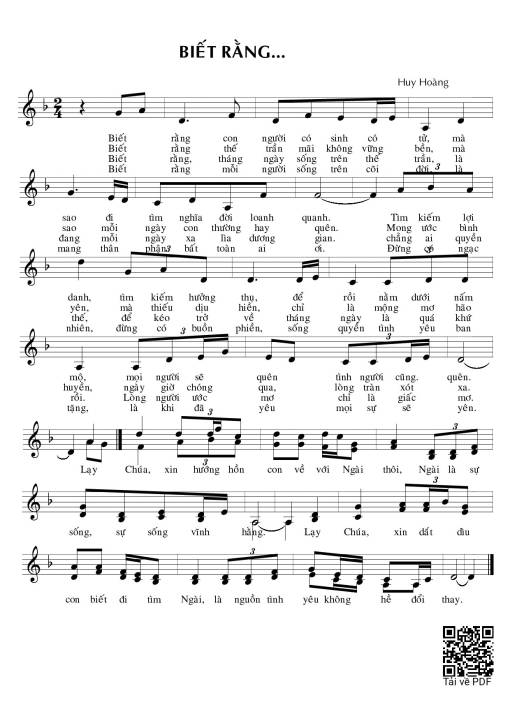 Sheet nhạc PDF bài Biết Rằng - Huy Hoàng